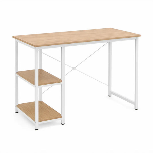 Schreibtisch mit 2 Ablageböden, Eiche Natur/Weiss, 120 x 60 x 75 cm
