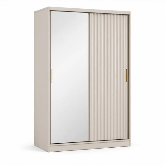 Schwebetürenschrank 120 x 60 x 200 cm Kaschmir mit Spiegel und Rillenfront