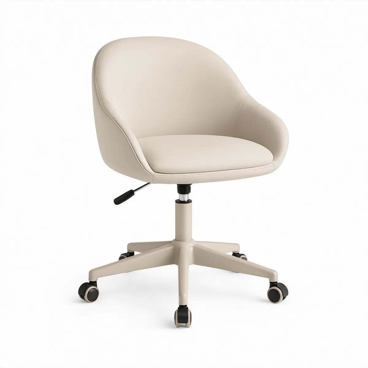 Drehbarer Bürostuhl mit Armlehnen, PU-Kunstleder Beige, 60 × 60 × 80–90 cm