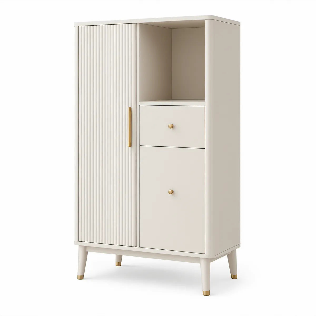 Kleiderschrank mit 1 Drehtür, 2 Schubladen und offenem Fach, 80 x 45 x 160 cm, Cremeweiss/Gold