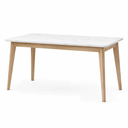 Rechteckiger Esstisch 140 x 80 x 75 cm in Weiss Marmoroptik und Naturholz