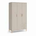 3-türiger Kleiderschrank mit 2 Schubladen, Beige/Gold, 120 x 55 x 200 cm