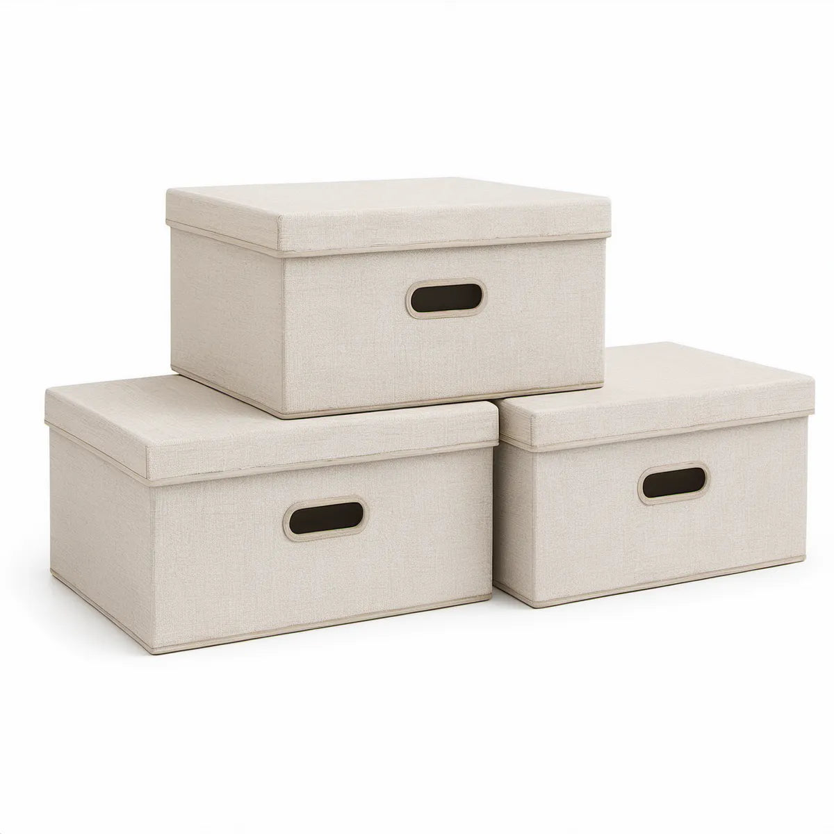 3-teiliges Set faltbare Aufbewahrungsboxen mit Deckel, Beige, 50 x 40 x 30 cm und 40 x 30 x 25 cm