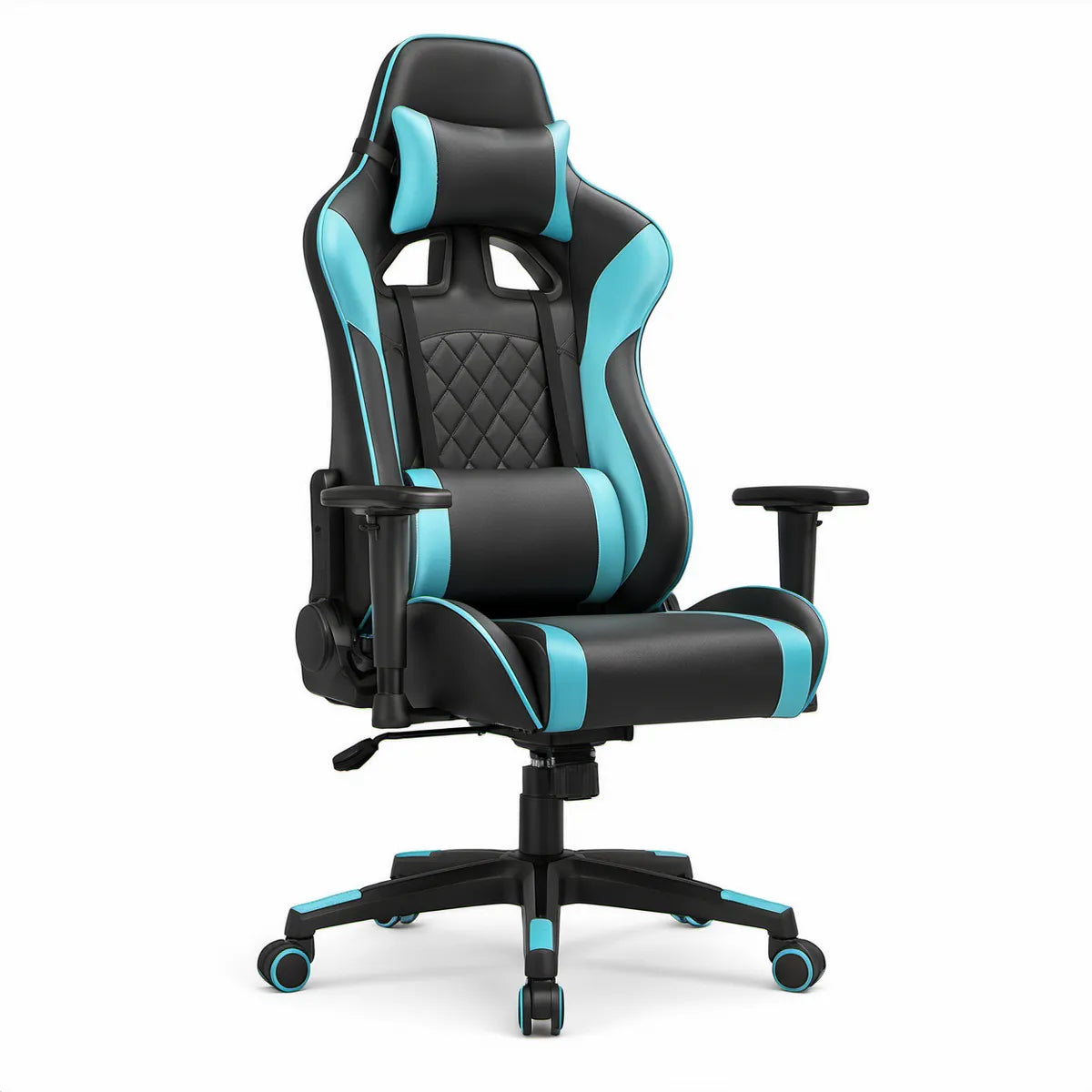 Gaming-Sessel aus PU-Kunstleder Schwarz/Türkis, 68 x 68 x 124–134 cm
