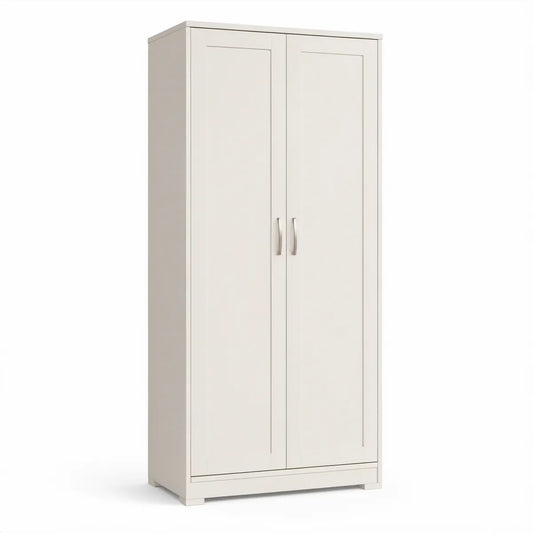 Zweitüriger Kleiderschrank aus melaminbeschichteter Spanplatte, Cremeweiss, 80 x 52 x 180 cm