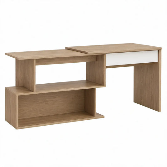 Schreibtisch mit Regal und Schublade in Eiche/Weiss, 120 x 50 x 95 cm